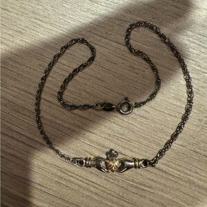 Vintage 925 Sterling Silver Irish Claddagh Love Loyalty Friendship 10.5" Anklet